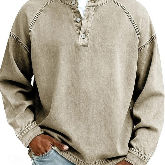 Vintage-Look Henley Sweatshirt - Lässiger Schnitt