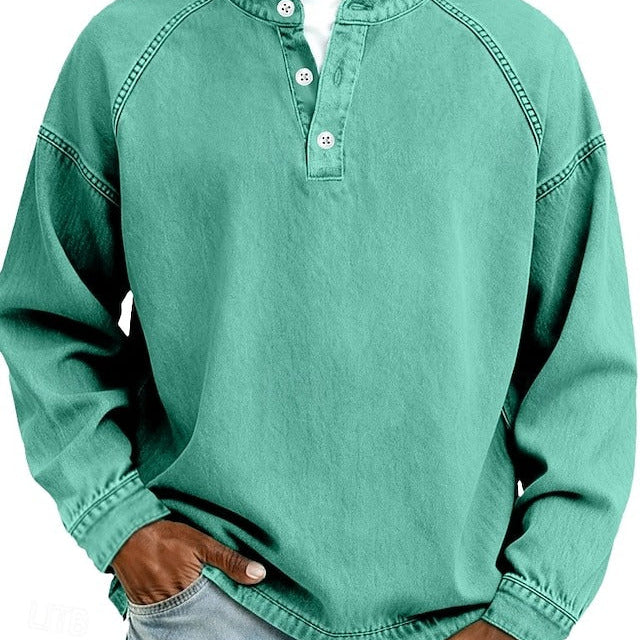 Vintage-Look Henley Sweatshirt - Lässiger Schnitt