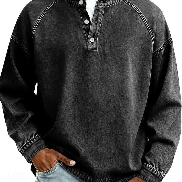 Vintage-Look Henley Sweatshirt - Lässiger Schnitt