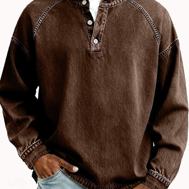 Vintage-Look Henley Sweatshirt - Lässiger Schnitt