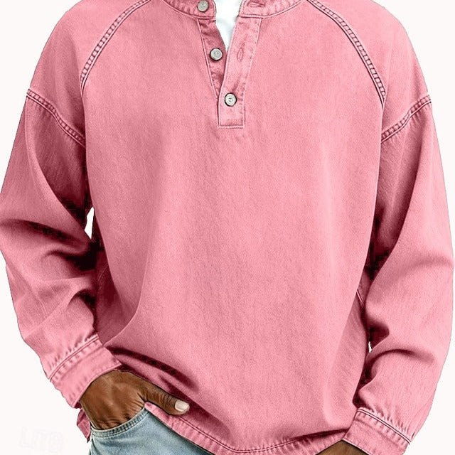 Vintage-Look Henley Sweatshirt - Lässiger Schnitt