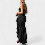 Zuri - Off-Shoulder Slim Fit Maxikleid mit asymmetrischem Saum