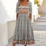 Elmira - Vintage Druck Taschen Maxi Kleid
