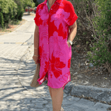 Elara™ |  Auffälliges Blumen-Midi-Hemdkleid