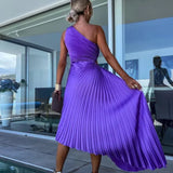 ELLA | One-Shoulder-Plissee-Midikleid