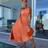 ELLA | One-Shoulder-Plissee-Midikleid