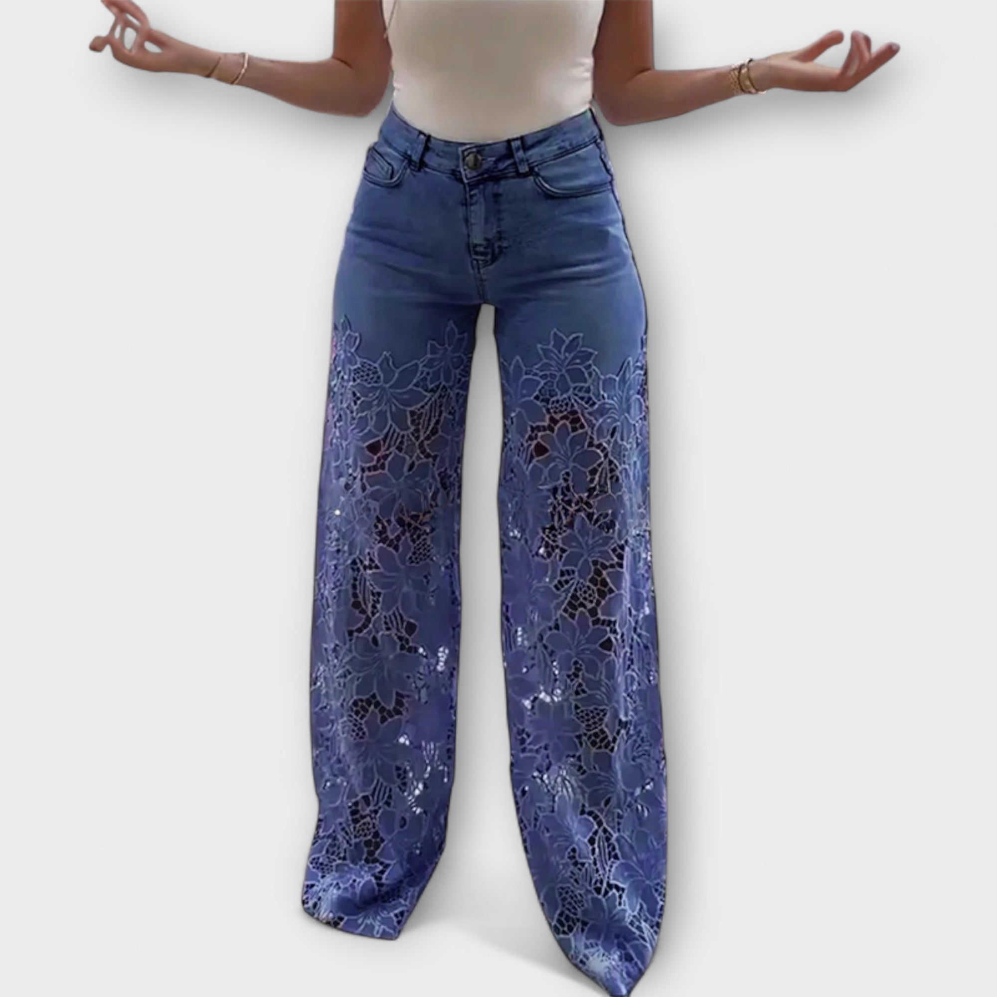 Trendige Spitzen-Patchwork-Jeans